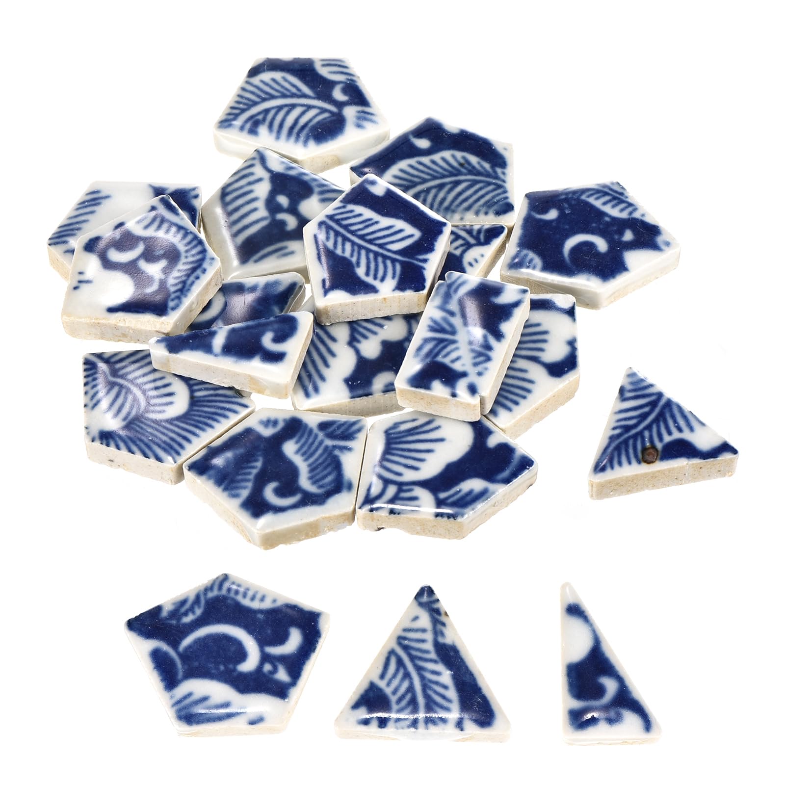 QUARKZMAN100g Ceramic Mosaic Tiles for Craft Supplies, Polygonal Blue and White Ceramic Tiles for Mosaic Sets, Garden Stepstones, Coasters