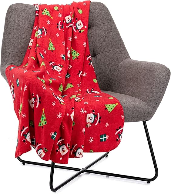 Celebright Christmas Fleece Throw - Large 50 x 60 Inch (127 x 152cm) Fluffy Microfiber Blanket Throw Over for Bed, Sofa, Couch - Plush Snuggly Cosy Winter Warmer - Santa Red Pattern