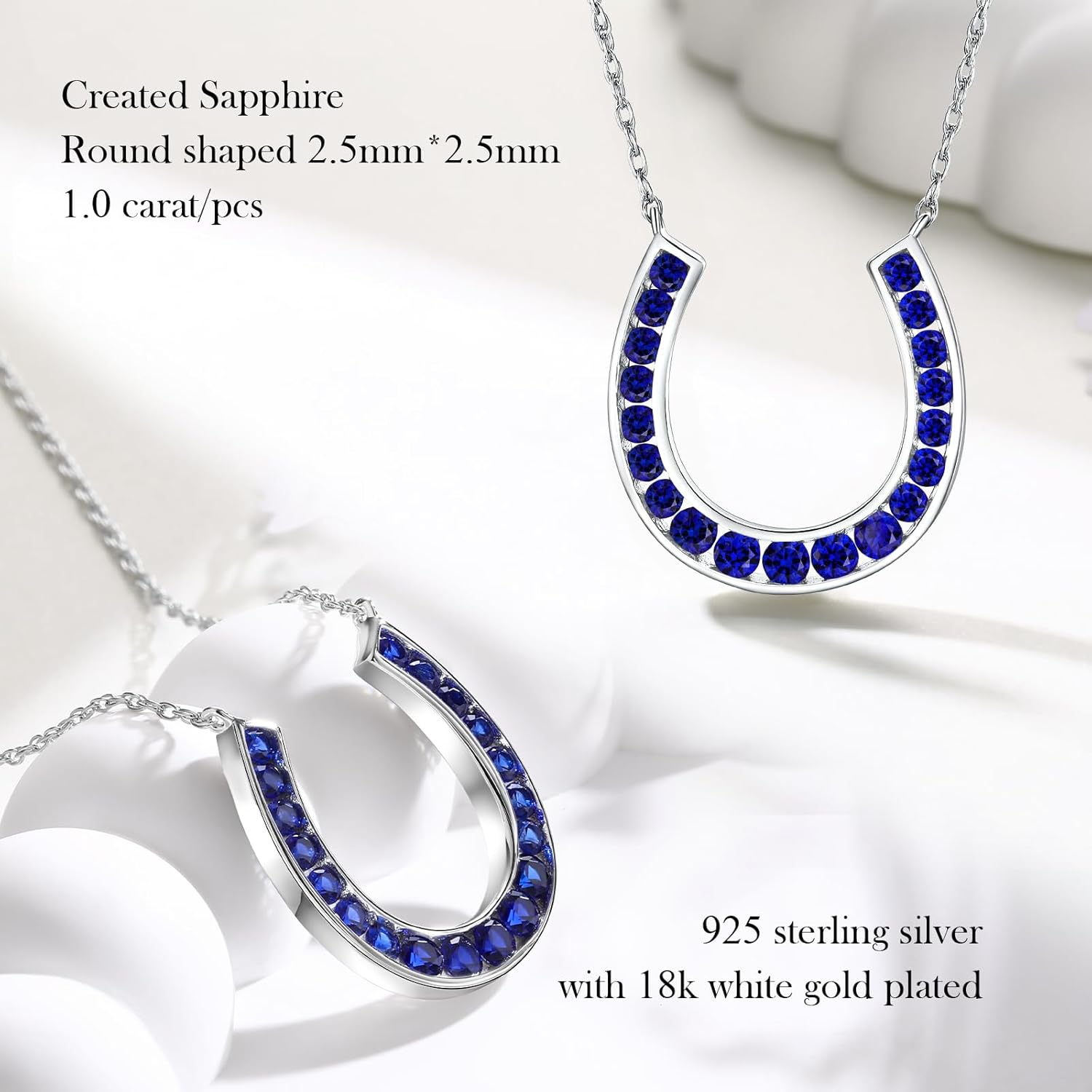 925 Sterling Silver Horseshoe Necklace Created Gemstone Birthstone Necklace Channel Set Horse Shoe Pendant Necklace Lucky Jewelry - Image 5