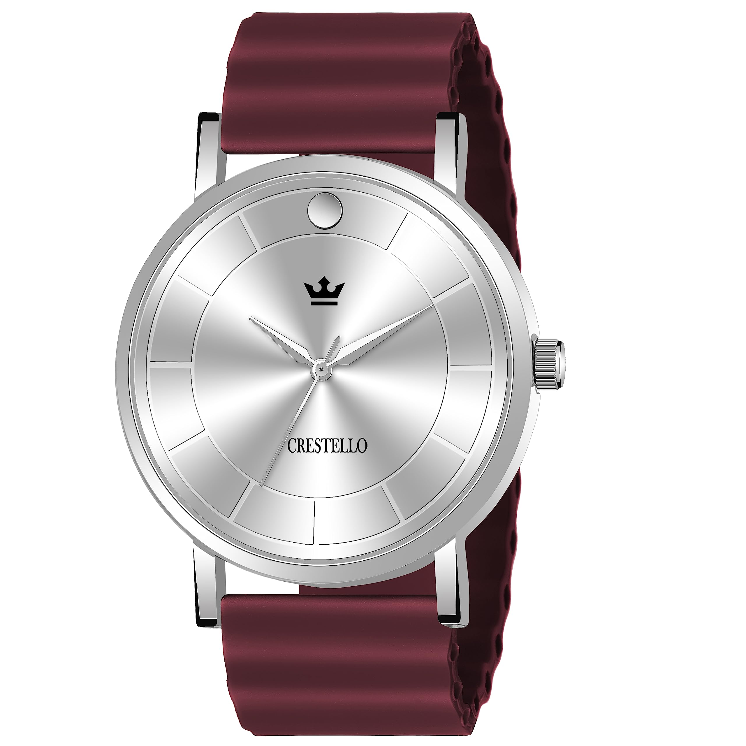 CRESTELLO Wine-Red Silicone Strap Analog Wrist Watch for Men (Silver Dial) | CR-WHT028SLC-WYN (B0C7KXSJJG) Amazon Price History, Amazon Price Tracker