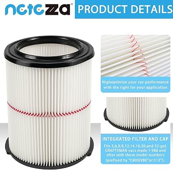 Netezza Zanaatkarlar için Yedek Filtre - 009-38754 CRAFTSMAN CMXZVBE38754 Kırmızı Çizgili Genel Amaçlı Islak Kuru Vakum Yedek Filtre 5 ila 20 Galon mağaza vakumları için
