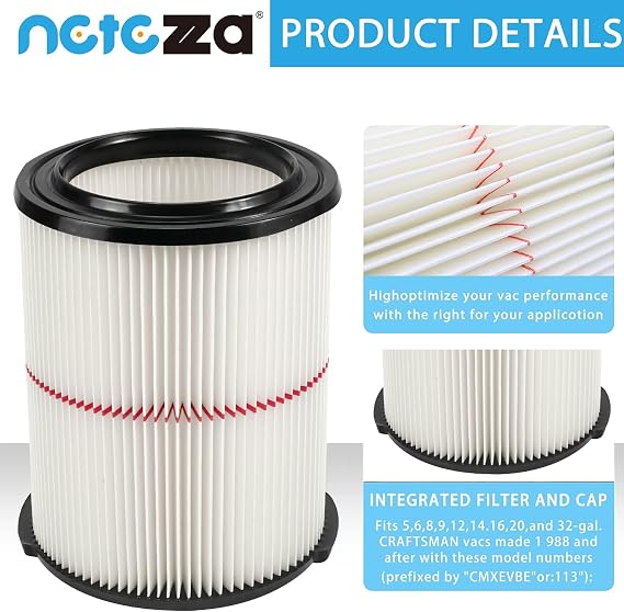 Netezza Zanaatkarlar için Yedek Filtre - 009-38754 CRAFTSMAN CMXZVBE38754 Kırmızı Çizgili Genel Amaçlı Islak Kuru Vakum Yedek Filtre 5 ila 20 Galon mağaza vakumları için