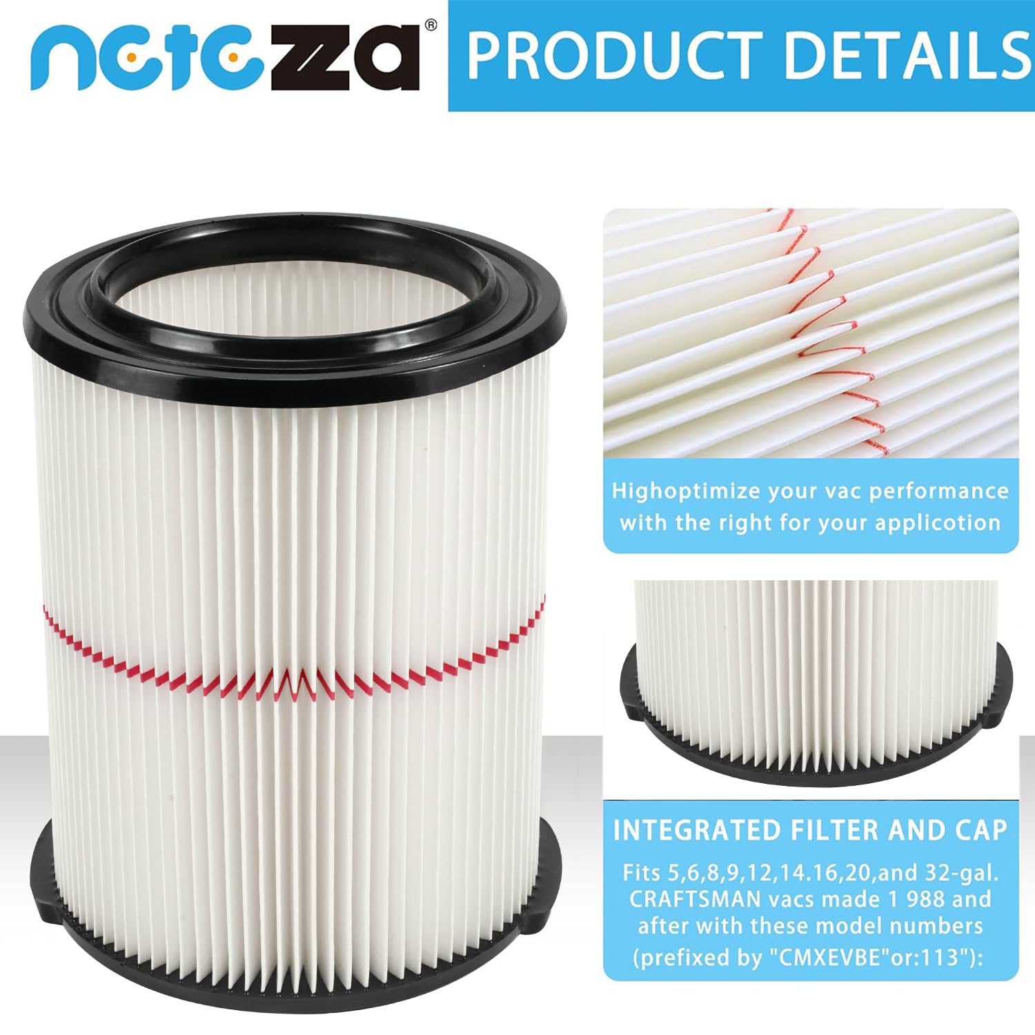 Replacement Filter Fit for Craftsman 009-38754 CMXZVBE38754 Red