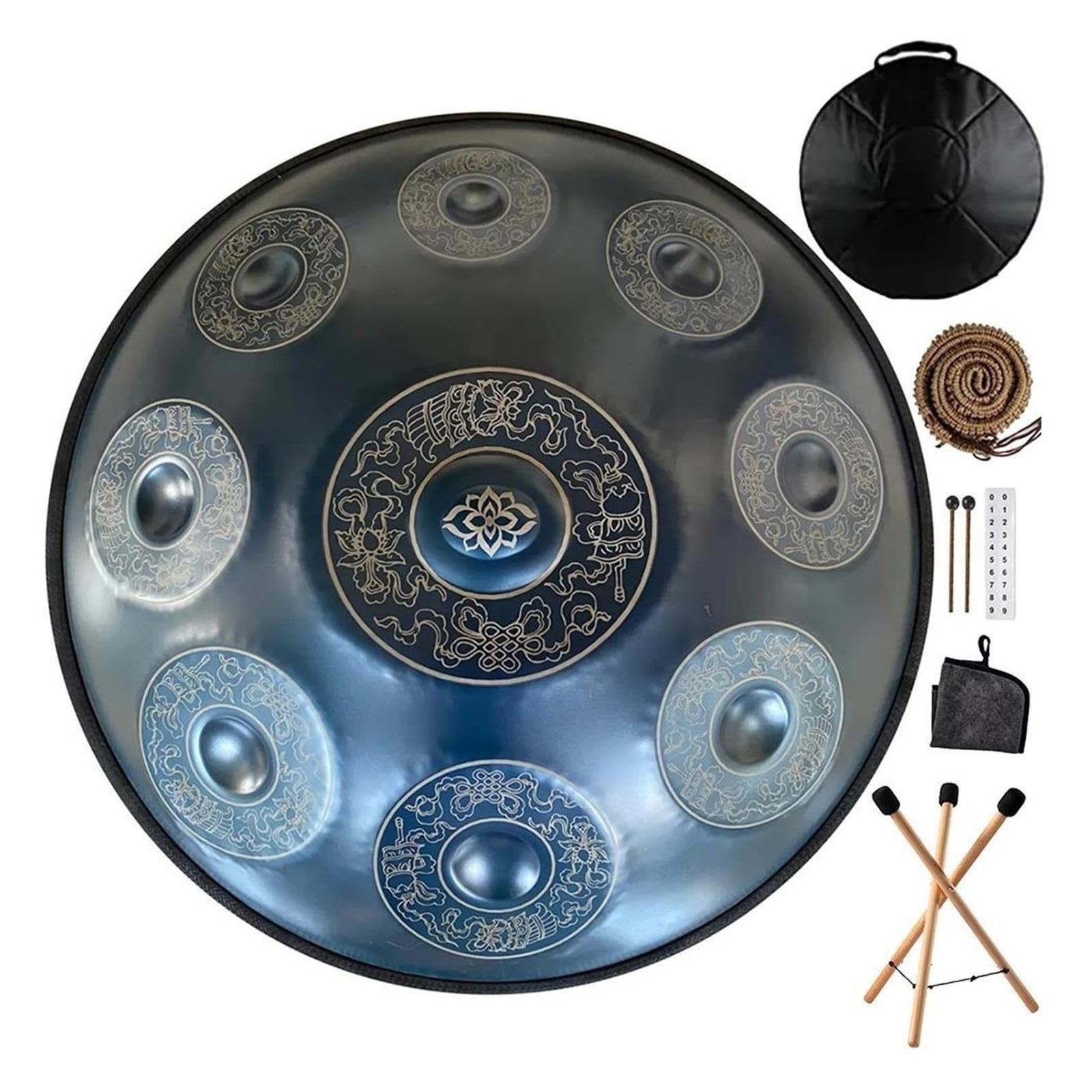 Tambor Handpan de 22 pulgadas en re menor, lengua de acero, 440 Hz, 432 Hz