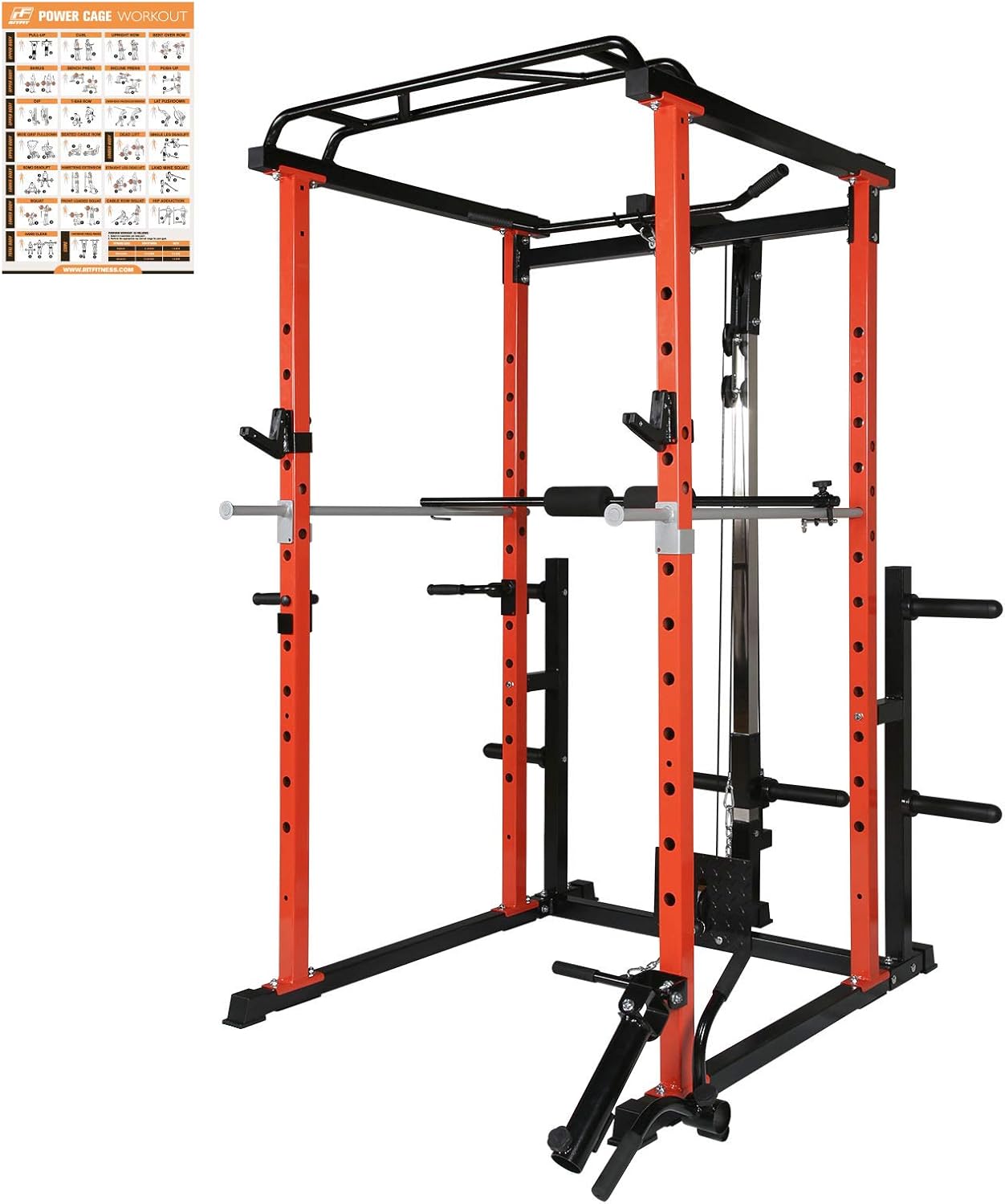 RitFit Power Cage with LAT Pull Down and 360° Landmine, 1000LB Capacity Power Rack Full Home Gym for Weightlifting, Come with J-Cups,Dip Bars and Other Attachments (Upgraded Version) : Sports & Outdoors
