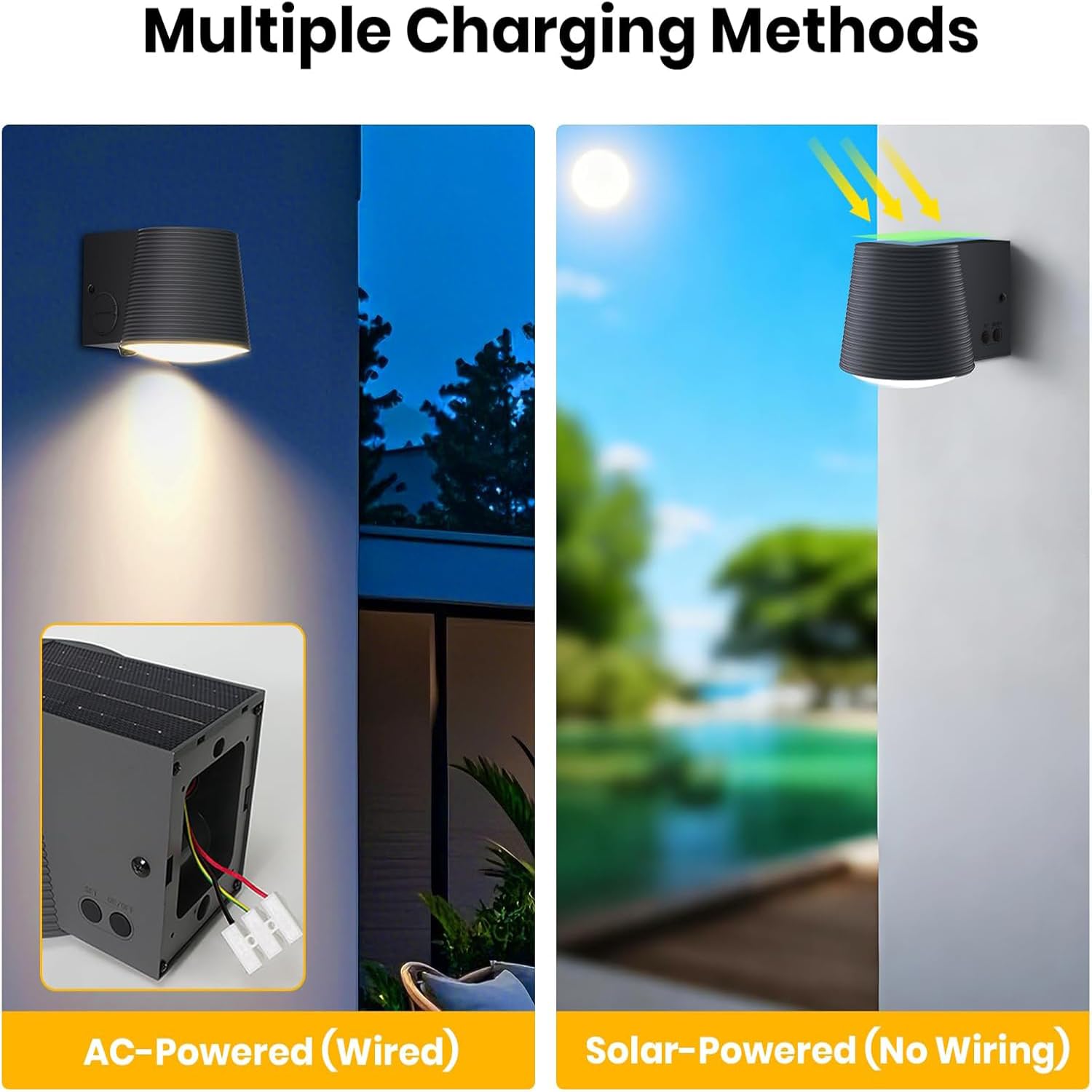 Außenwandlampe, AC/Solar-Ladung, Wandleuchte mit Bewegungsmelder, 2700K/4000K/6500K, für Eingang, Garage, Dunkelgrau, 1 Stück (Schwarz)