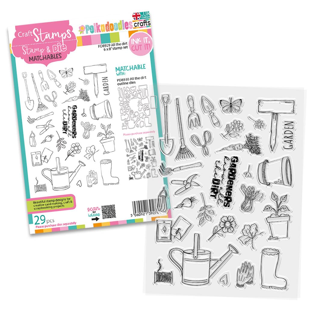 Polkadoodles All The Dirt Gardening Clear Stamps for Card Making, Craft, Scrapbooking, Mixed Media, Pd8929