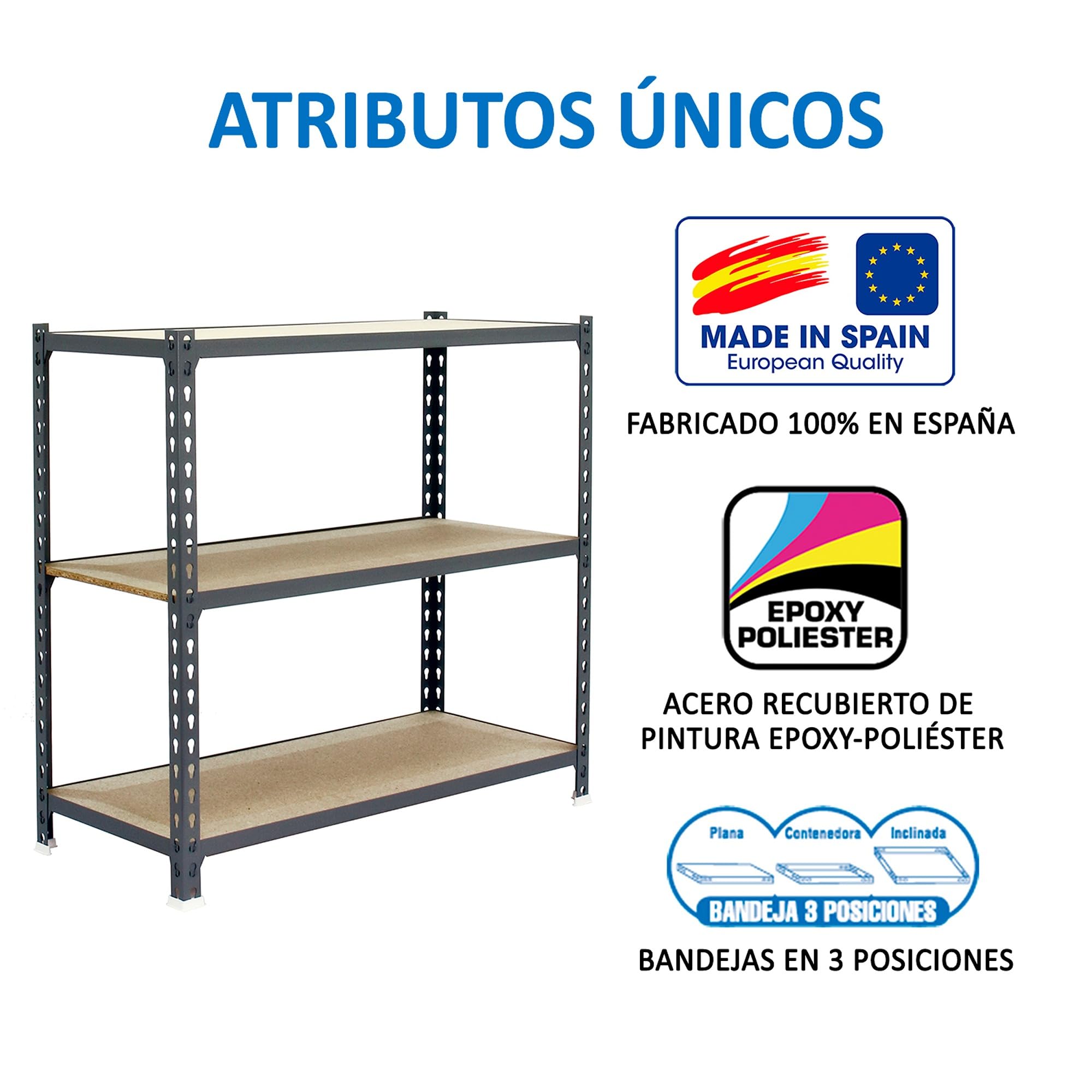 Simon Rack Estanterias Metalicas, 1000x800x400 mm, 3 Baldas de Madera, 150 kg de Punto Flexión, Estanterias Almacenaje, Gris/Madera - Maderclick