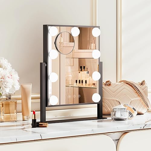 Miniatura 4 de Magshion Espejo de tocador pequeño Hollywood con luz enchufable LED eléctrico espejo de maquillaje para escritorio, negro