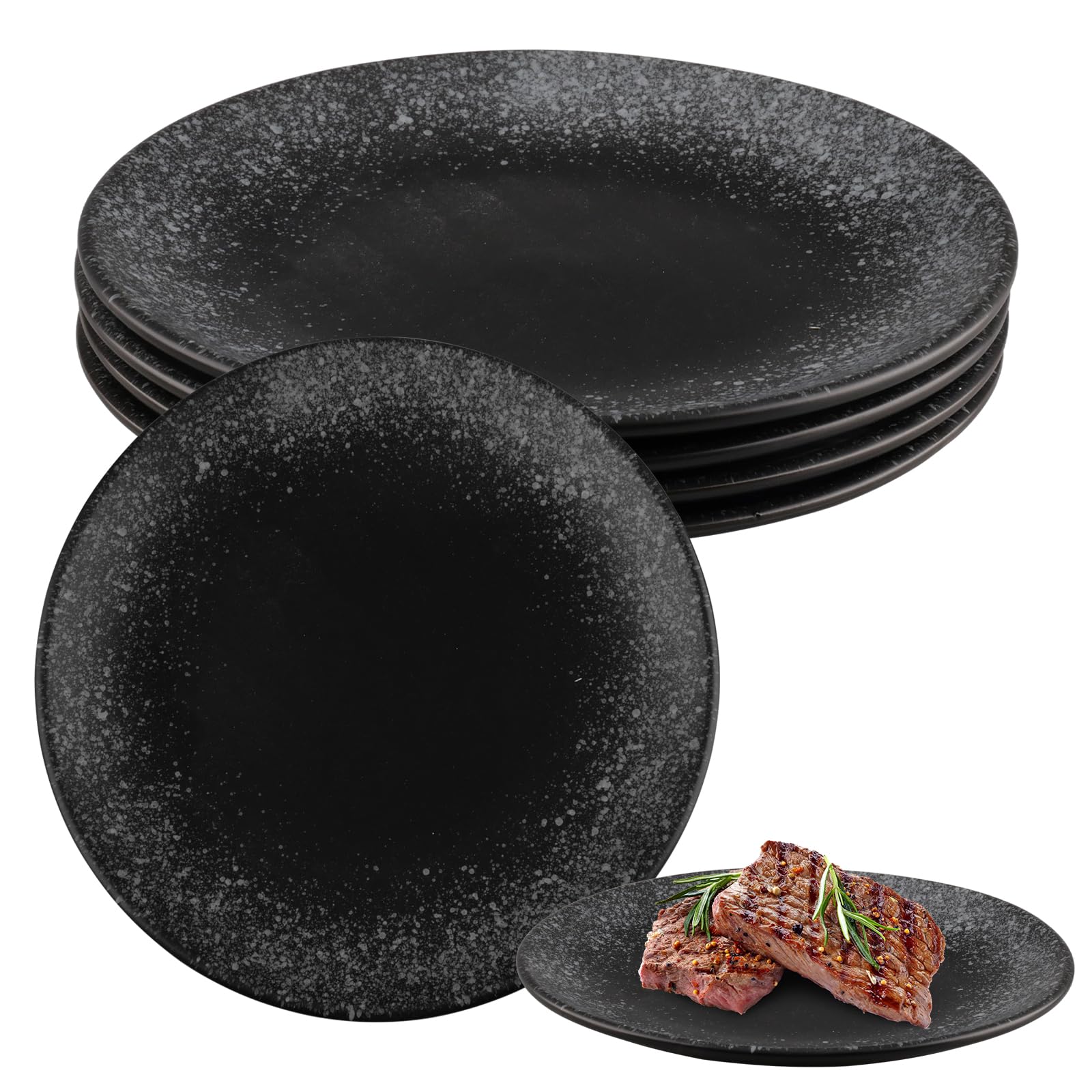 Lot de 4 Assiettes Plates Rond Assiette Porcelaine 20,7 x 2,2 cm Assiette Creuse Noir Assiettes Service de Table pour Nouilles, Salades, Dessert