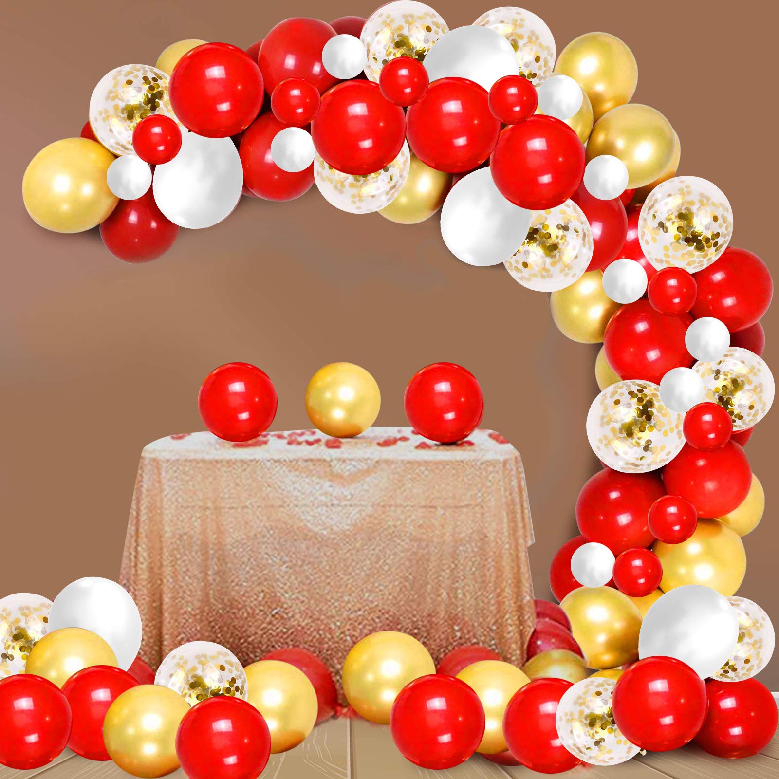 Red Gold Balloons Garland Kit, 100 Pack White Metallic Gold Confetti Latex Balloons Arch kit for Birthday Baby Showers Weddings Bridal Shower Anniversary Party Decoration