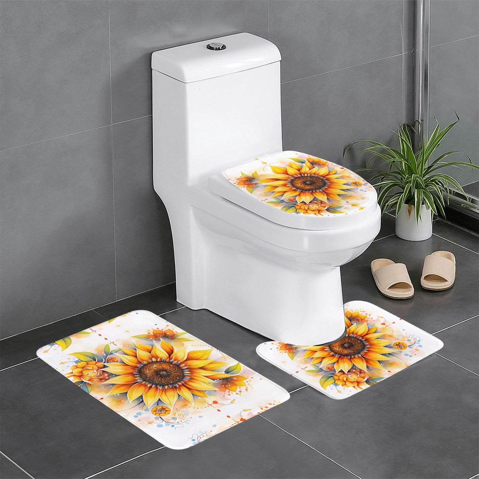 Tapis de bain antidérapants séchage rapide lot de 3 tournesol