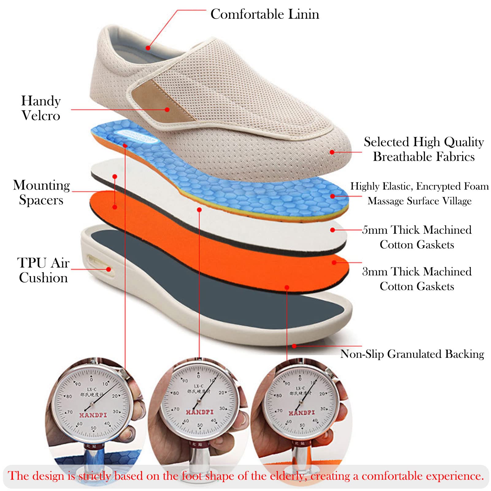 Zapatos para DiabéTicos para Hombre, Zapatos Ajustables para Edemas, Zapatos Extra Anchos Sin Cordones, Zapatos OrtopéDicos para Caminar, Transpirables, para Pies Hinchados