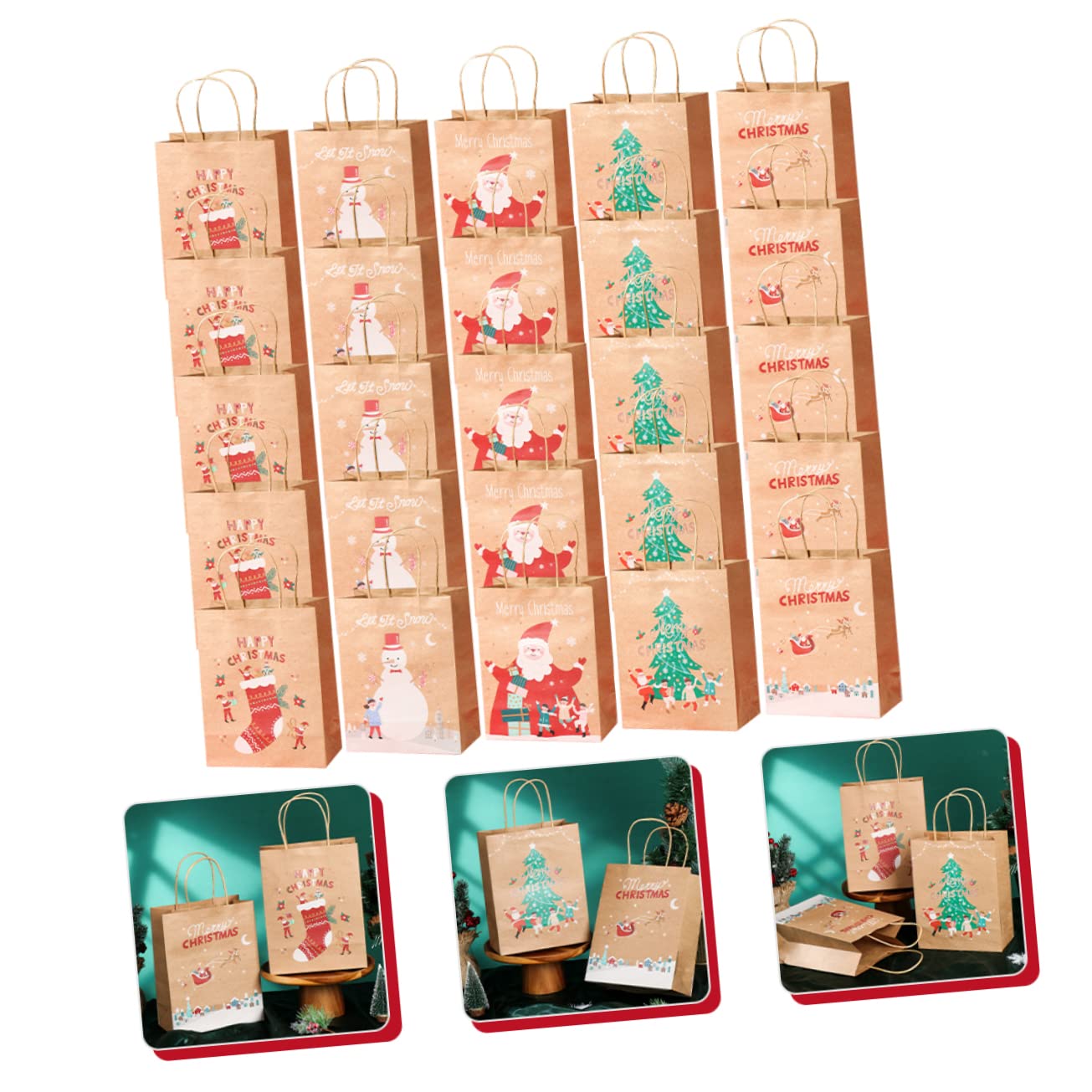 SEWOART 25piezas Bolsas Para De Navidad Asas De De Papá Noel Muñeco Árbol De Navidad y Navideños