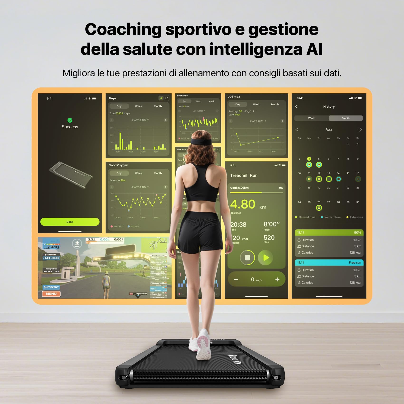 Mobvoi Walking Pad Tapis roulant AI Intelligente sotto la scrivania portatile 2 in 1 per casa e ufficio Camminata Jogging Macchina da corsa TicSports Zwift Kinomap 6 km/h Facile da riporre 120kg