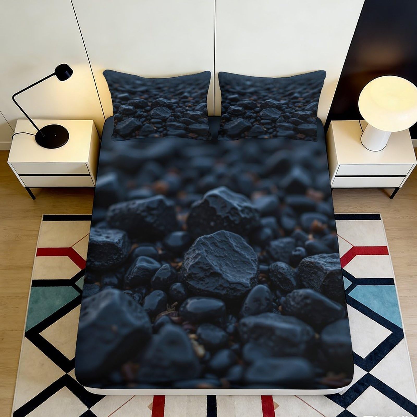 Ctjqhvmx Style-1 3D Printed Stone Pattern Fitted Sheet Microfiber Deep Pocket Bedroom Bedding Full Wrap Rock Mattress Fitted Cover Washable Non-Slip 90X200x25cm 90X200x25cm