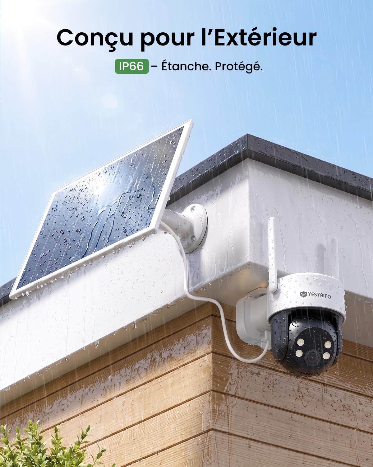 YESYAMO 4MP AOV Camera Surveillance WiFi Exterieure sans Fil Suivi Auto | Enregistrement Continu 24/7, Détection IA 30m, Solaire 9W, Batterie 9000mAh, PTZ 355°/90°, Alarme Son/Lumière, 2,4GHz, IP65