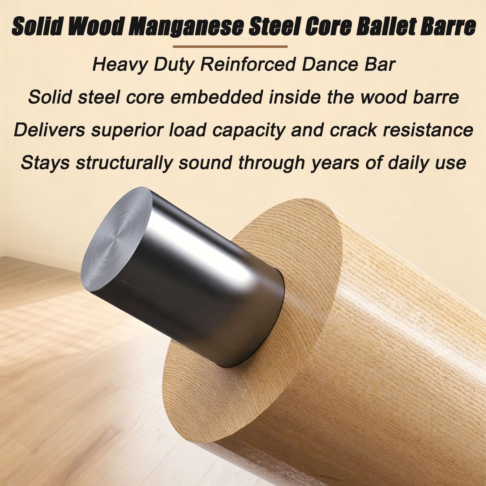 Barra de Ballet de Altura Ajustable para Montaje en Suelo, con núcleo de Acero y Madera Maciza | Base de Brida Estable, Ideal para Entrenamiento de Pilates y Danza en casa, Barra de Ballet p