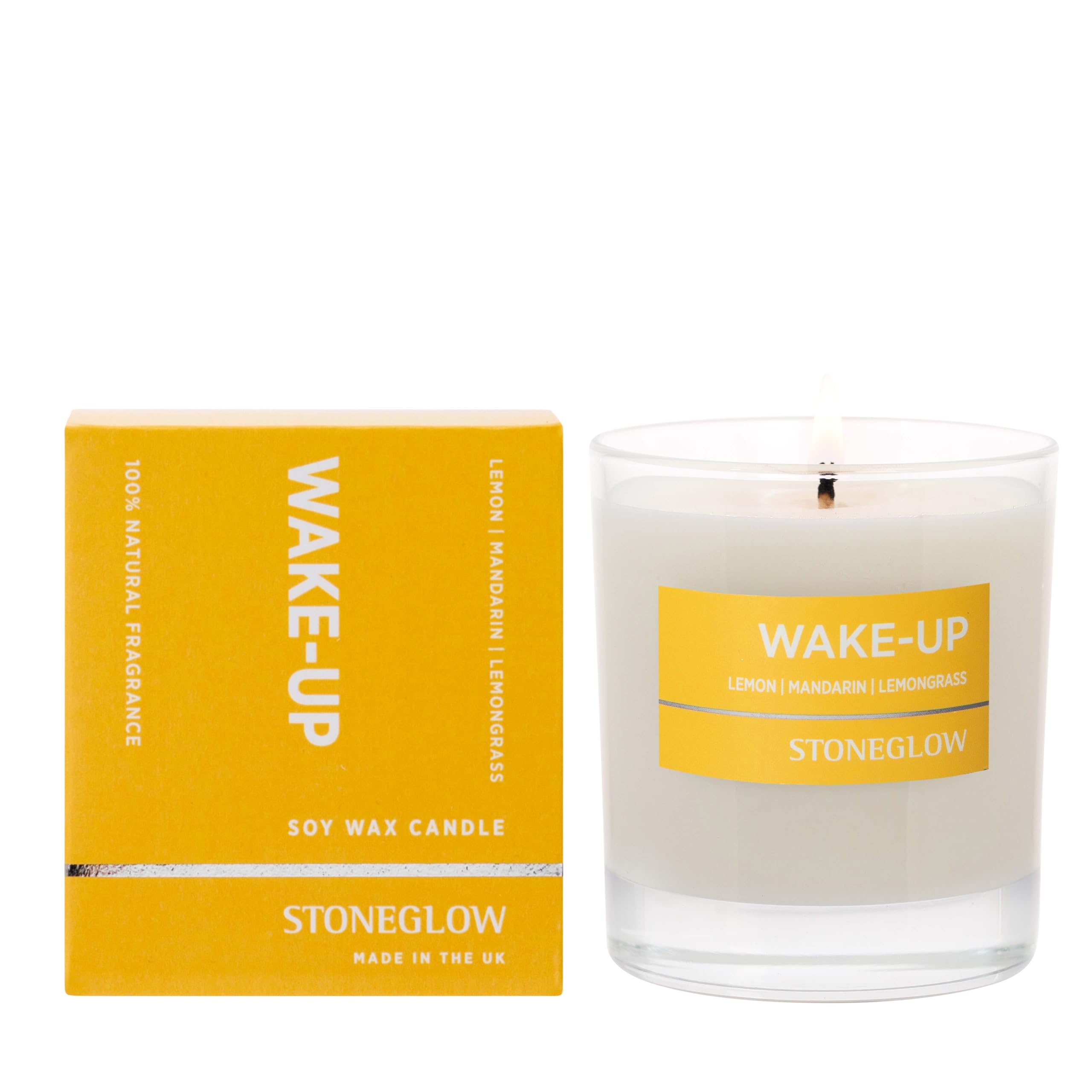 Stoneglow Yellow Wellbeing Collection - Wake Up - Lemon | Mandarin | Lemongrass - Essential Oil Scented Soy Candle (220Gm)