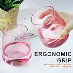 Pink Stemless Wine Glasses Set of 6, 15oz Drinking Glassware Dishwasher Safe, Wine Glass Tumblers for Red or White, Gift for Party, Holiday, Anniversary, Restaurant, Home Bar, Daily Use