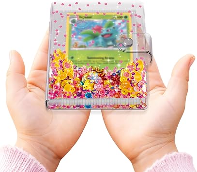 Transparent Pink Card Binder for Pokemon, Cute Card Binder for Game Cards Trading Cards, Small Card Booklet for 310 Year Girls Gifts, Stocking Stuffers Holds 60 Cards
