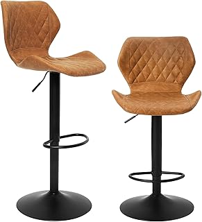SUPERJARE Adjustable Bar Stools Set of 2, Rustic Swivel Barstools with Back, Modern Counter Height Chairs for Pub Kitchen, Brown