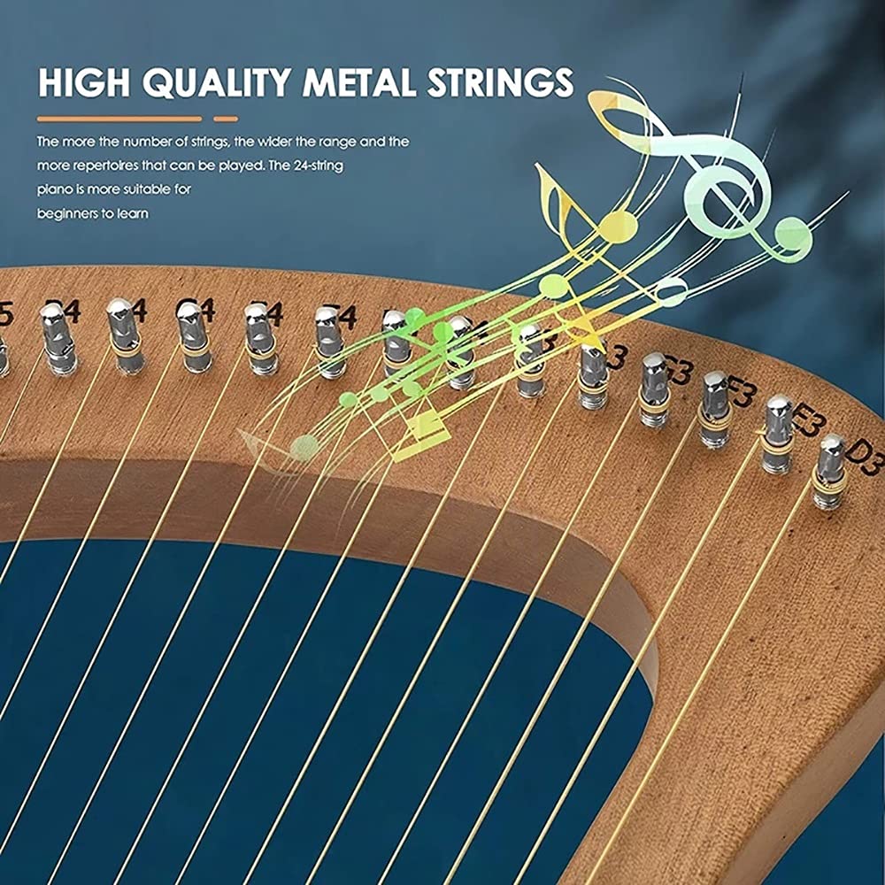 Arpa A Lira A 24 Corde, Legno Massello Di Mogano, Regalo Per Principianti, Adulti, Amante Della Musica Per Bambini, Con Legante Per Accordatura Skink, Corda Di Ricambio E Tutorial Musicale