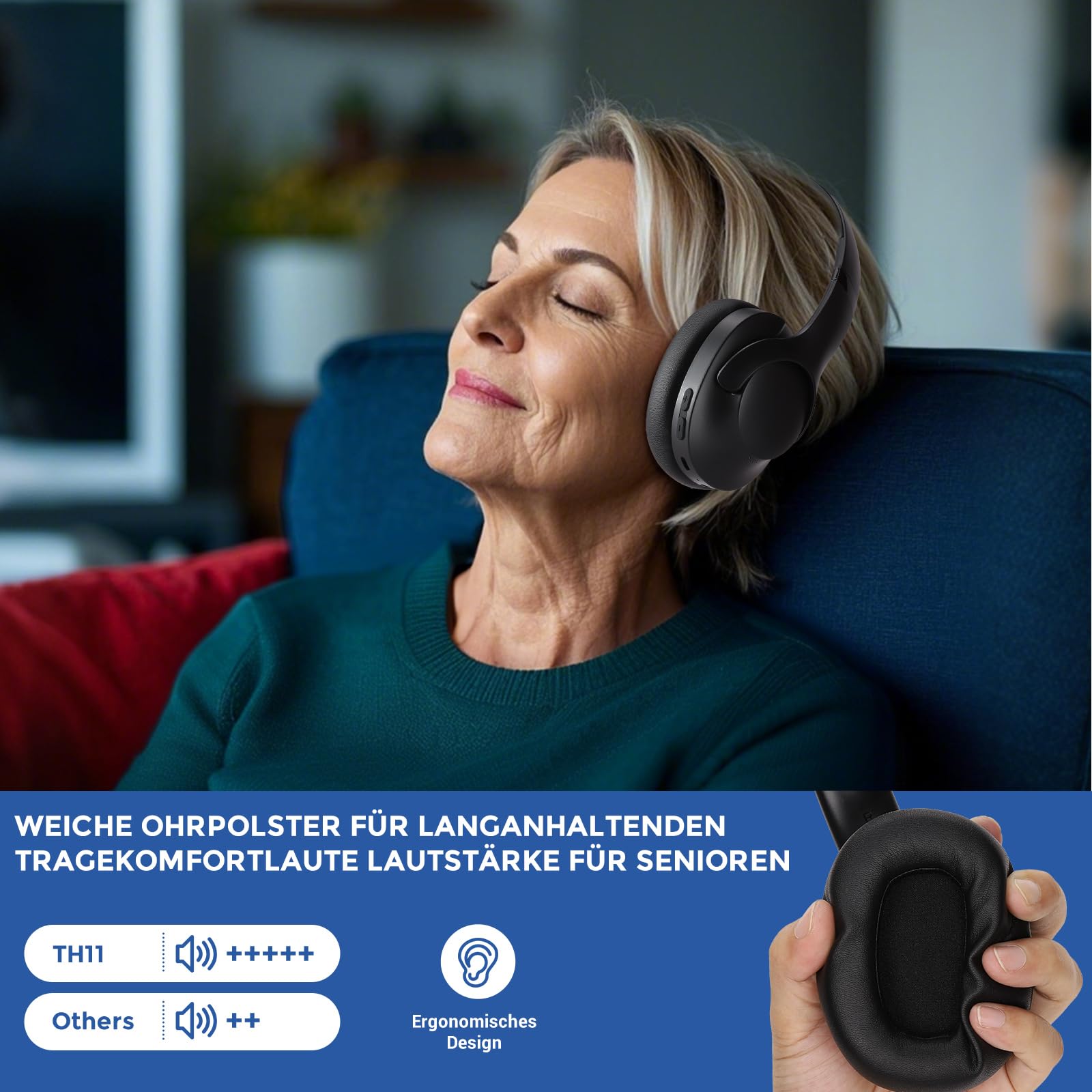Kabellose Kopfhörer für Fernseher, Over-Ear kabellose 196ft Wireless-Reichweite,unterstützen Optical, AUX, RCA und USB,40 Stunden Audio-Wiedergabezei, hohe Lautstärke, Hi-Fi Audio