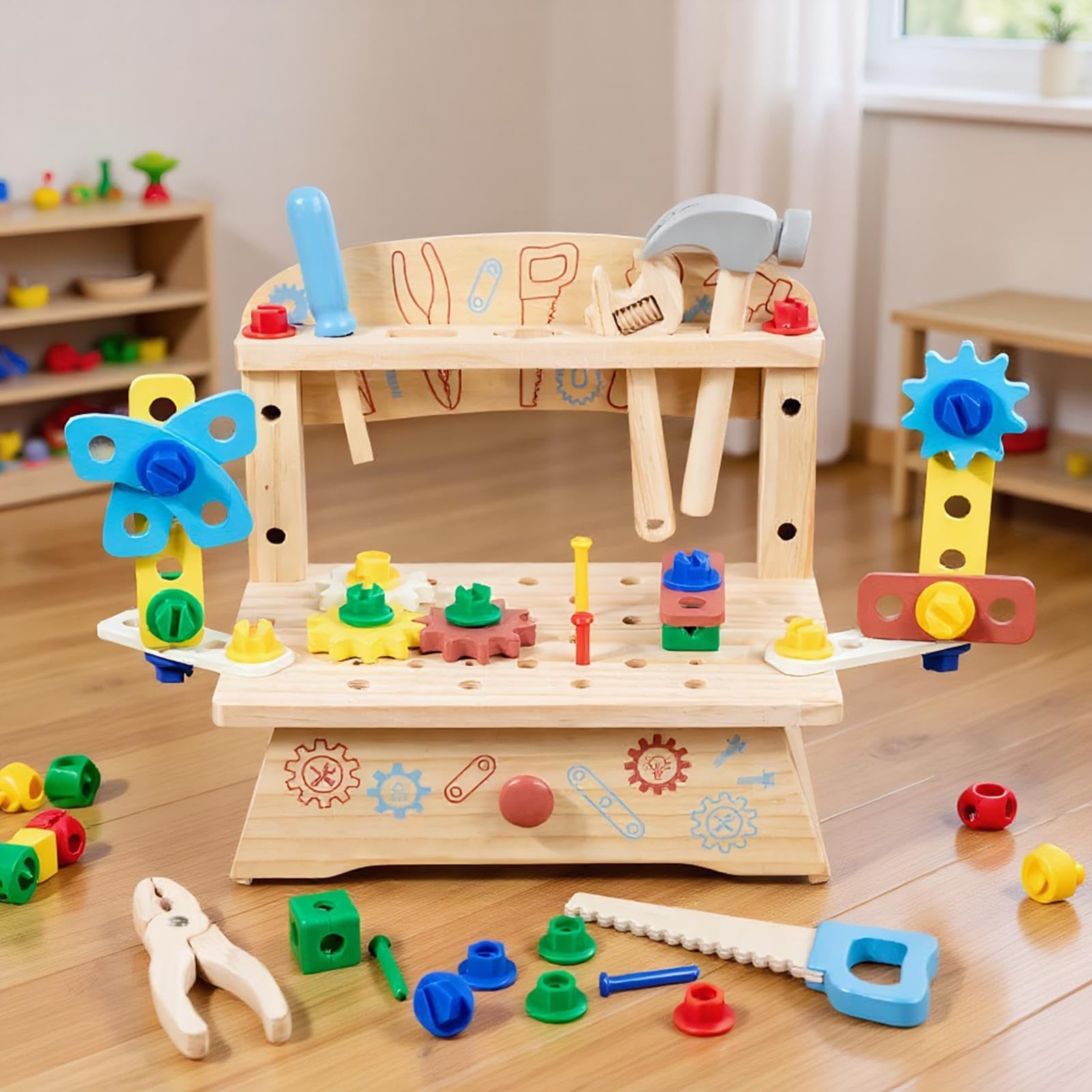 Attrezzi Giocattolo Da Piccoli Bambini E Ragazzi Giocattoli Interattivi | Set Banco Attrezzi Legno Viti Per Bambini Compleanno Scuola Materna Aula Viaggio All'Ape