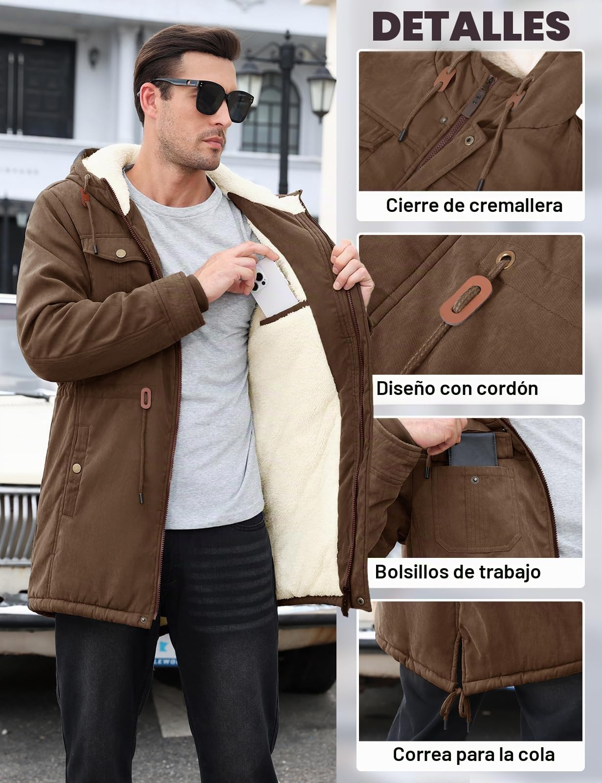 UMIPUBO Parka Abrigo Hombre Invierno Cremallera Chaqueta con Capuche Warm Forro Polar Parkas para Hombre Abrigo a Prueba de Viento