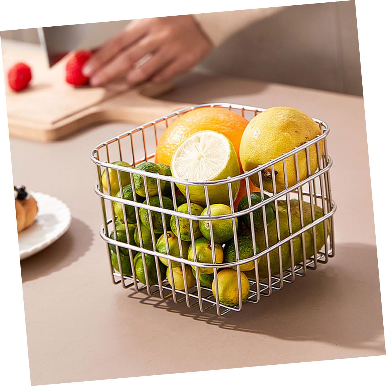 Cabilock 4 Cestas De Almacenamiento De Acero Inoxidable Cesta De Picnic Cesta De Almacenamiento De Alimentos Carrito De Almacenamiento Cesta De Cubiertos Cesta De Frutas Cesta De