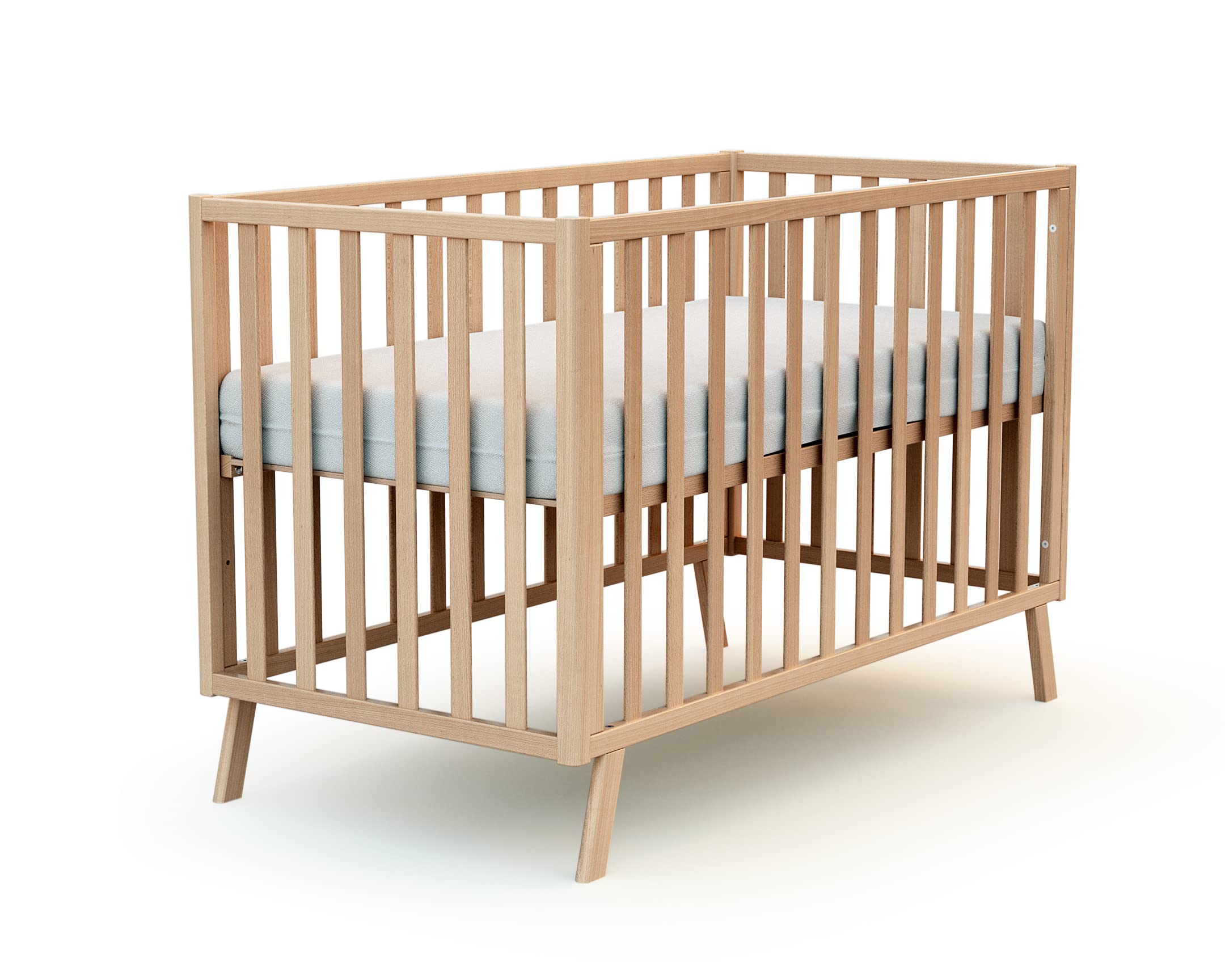AT4 - Cuna bebé casita evolutiva CONFORT madera - Haya Barnizada - 60 x 120-125,50 x 64 x 158 cm