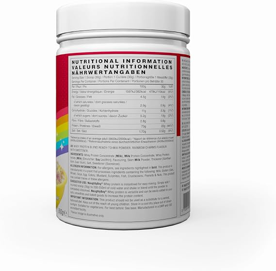 Naughty Boy Advanced Whey Protein Powder, 22g Protein, Low Sugar, Easy Mixing Recovery Shake, 900g, 30 Servings, Rainbow Charms