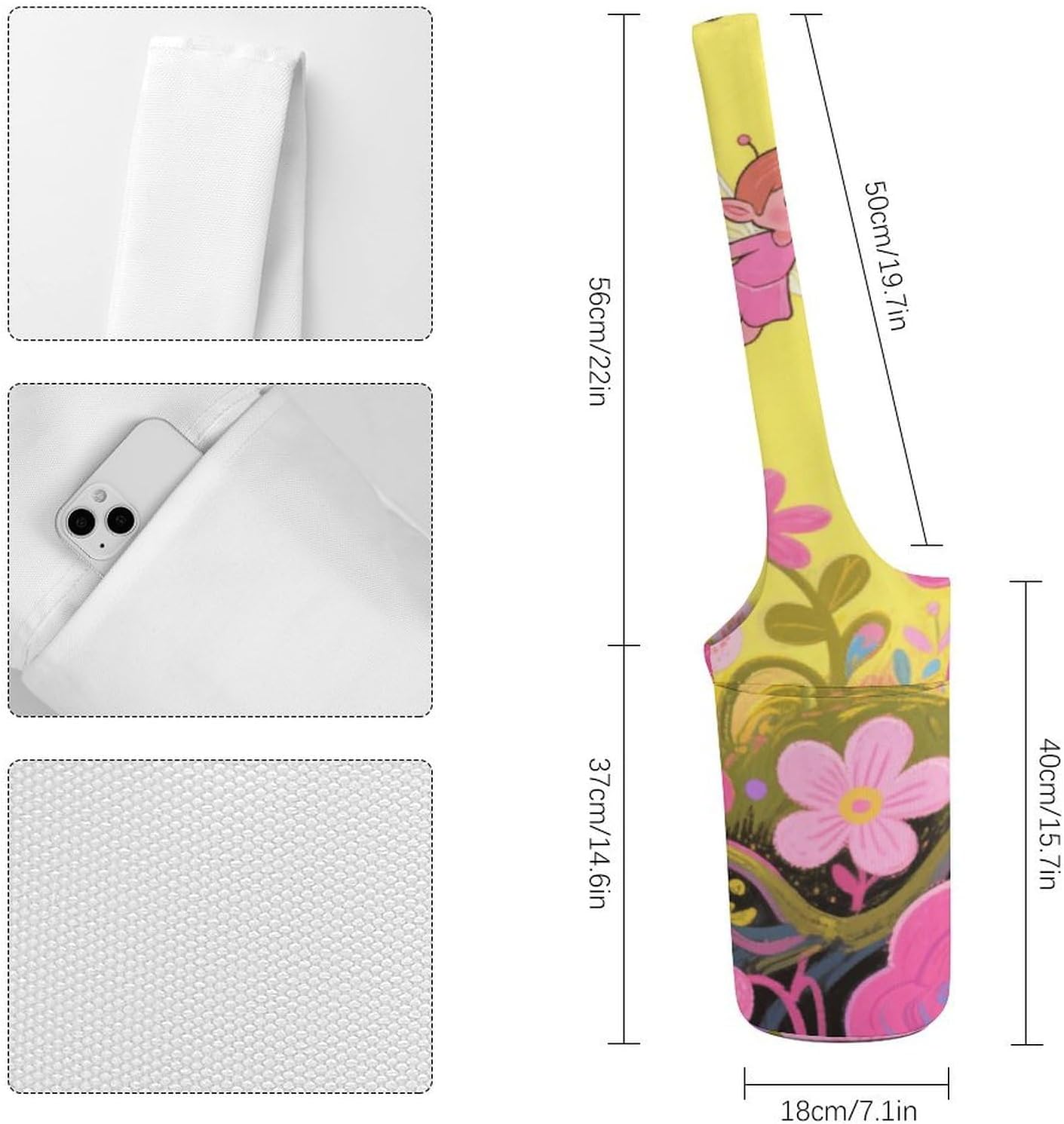 Printed Full-Zip Yoga Mat Bag with Pockets - Yoga Mat Carrier Sling Storage Applies to Yoga Mats for Women & Men