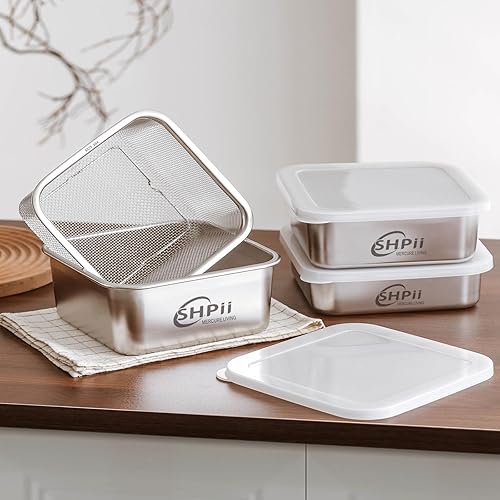 Miniatura 2 de Juego de colador cuadrado, acero inoxidable 304, con tapa de PE, recipientes para delicatessen, preparación de la parte posterior de la cocina,