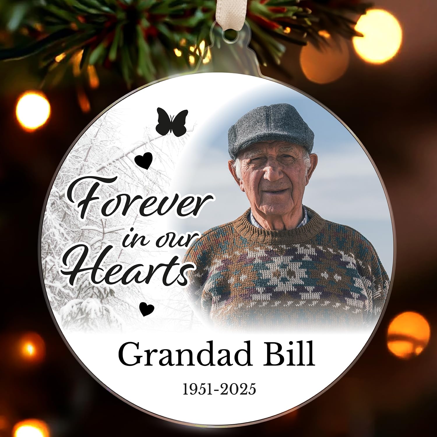 1 Personalised Customised Memorial Christmas Xmas Festive Photo Upload In Loving Memory Acrylic Bauble Tree Gift Decoration Present 80mm PTS Personalised