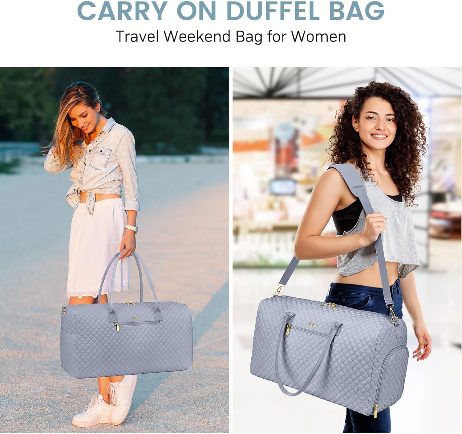 Weekender Travel Duffle Bag for Women: Overnight Bags with Shoe Compartment Carry on Bags for Airplanes with Toiletry Bag Hospital Bag Weekend Yoga Gym Bag with Wet Pocket Travel Duffel Tote Bag Grey - Image 7