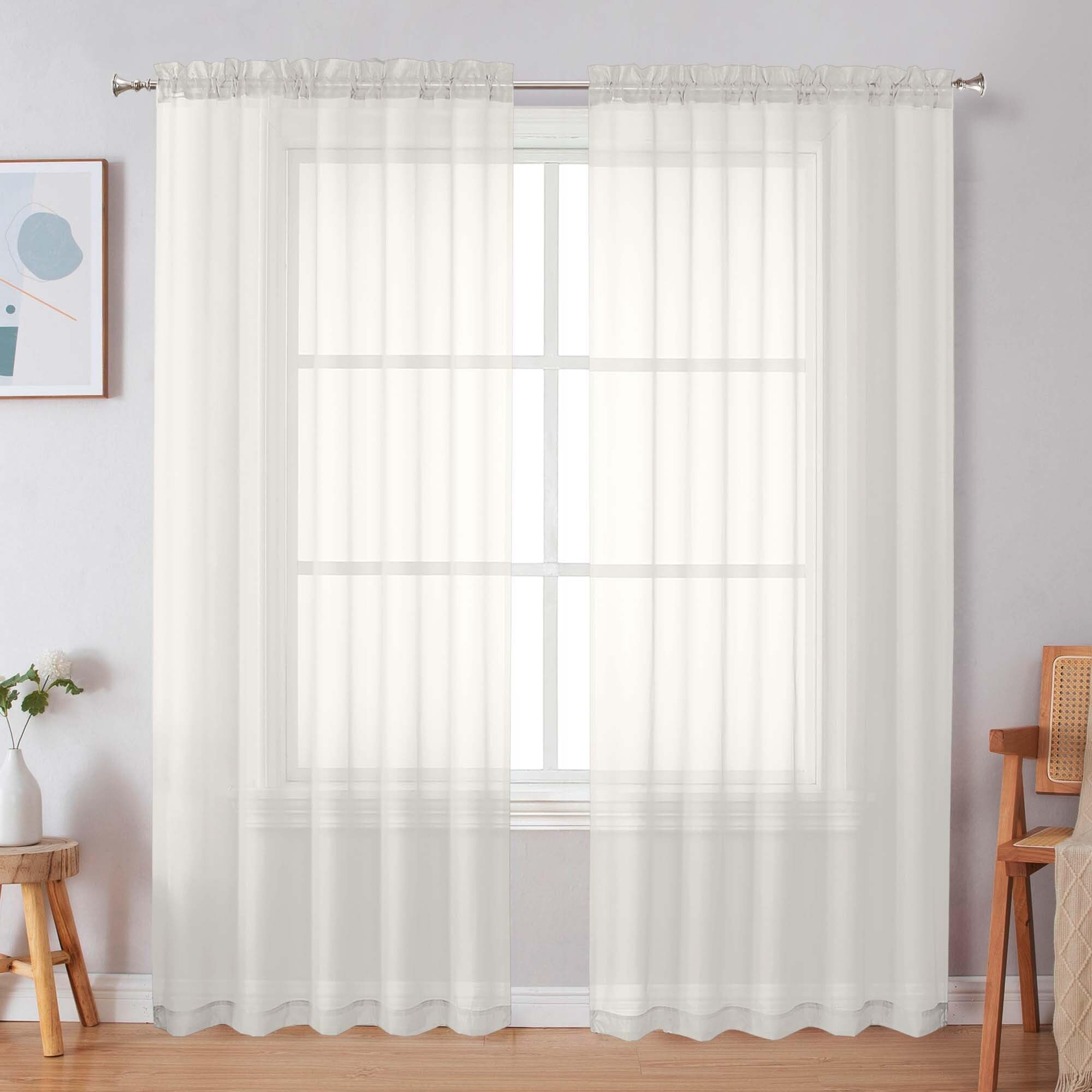 Simplebrand Ivory Sheer Curtains 72 Inches Long 2 Panels for Living Room