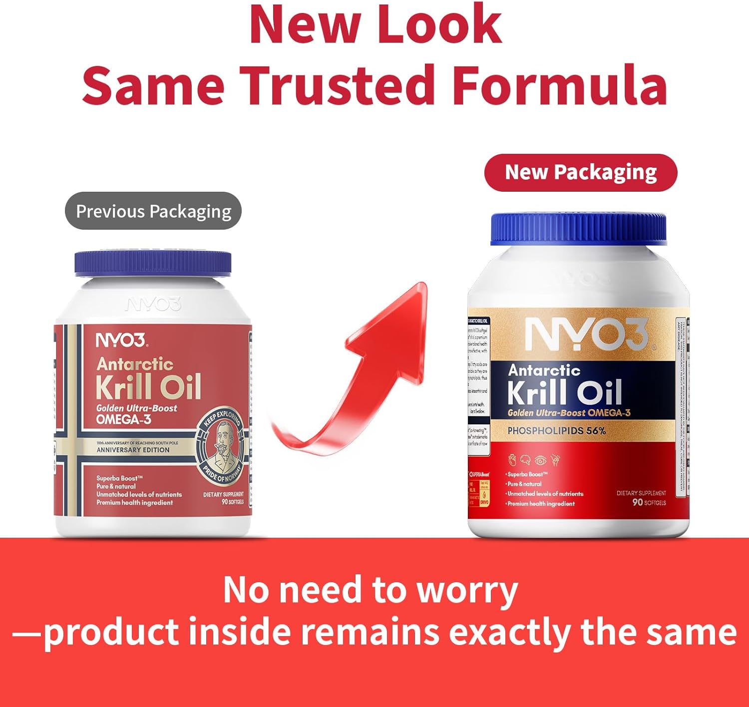 NYO3 1500mg Krill Oil Omega 3 Supplement, Senior's Top Choice, High Content EPA DHA & High Absorption Pure Antarctic Krill Oil with Astaxanthin and 56% Phospholipids, Laboratory Tested,90 Softgels