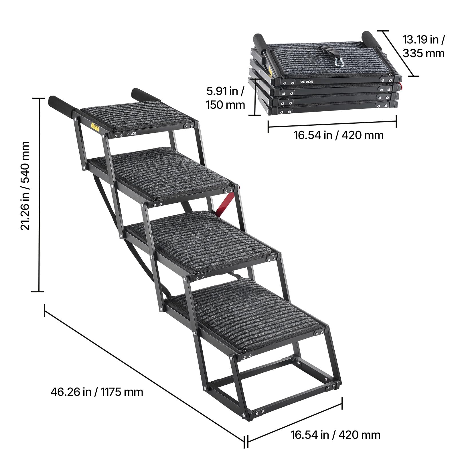VEVOR Scaletta Pieghevole per Auto per Animali Domestici, Scala Pieghevole a 4 Gradini per SUV Camion Letti Divani per Animali Domestici Carico max 90,72 kg Superficie Antiscivolo, Extra Large
