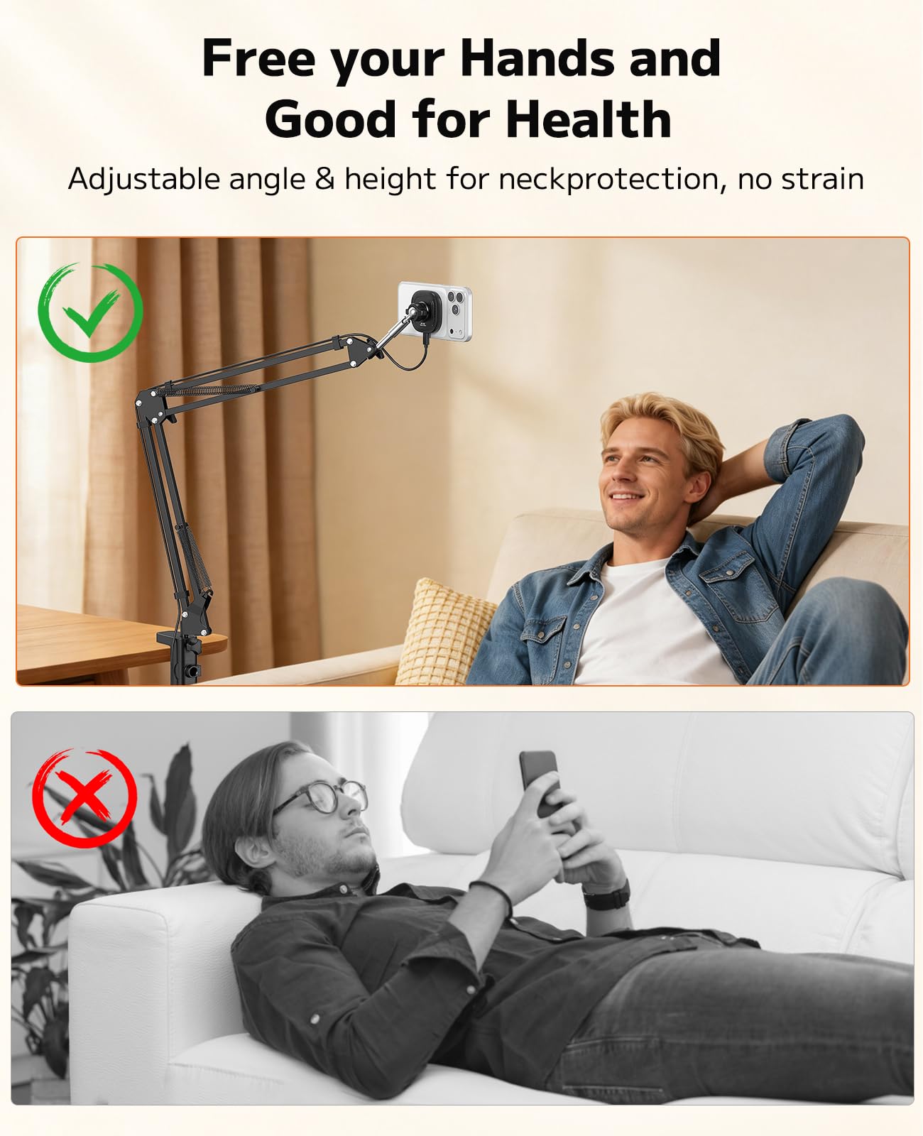 VRIG - Supporto magnetico wireless per telefono da letto, supporto articolato flessibile da tavolo, compatibile con iPhone 17/16/15/14, ideale per registrazione video, riunioni zoom, streaming live