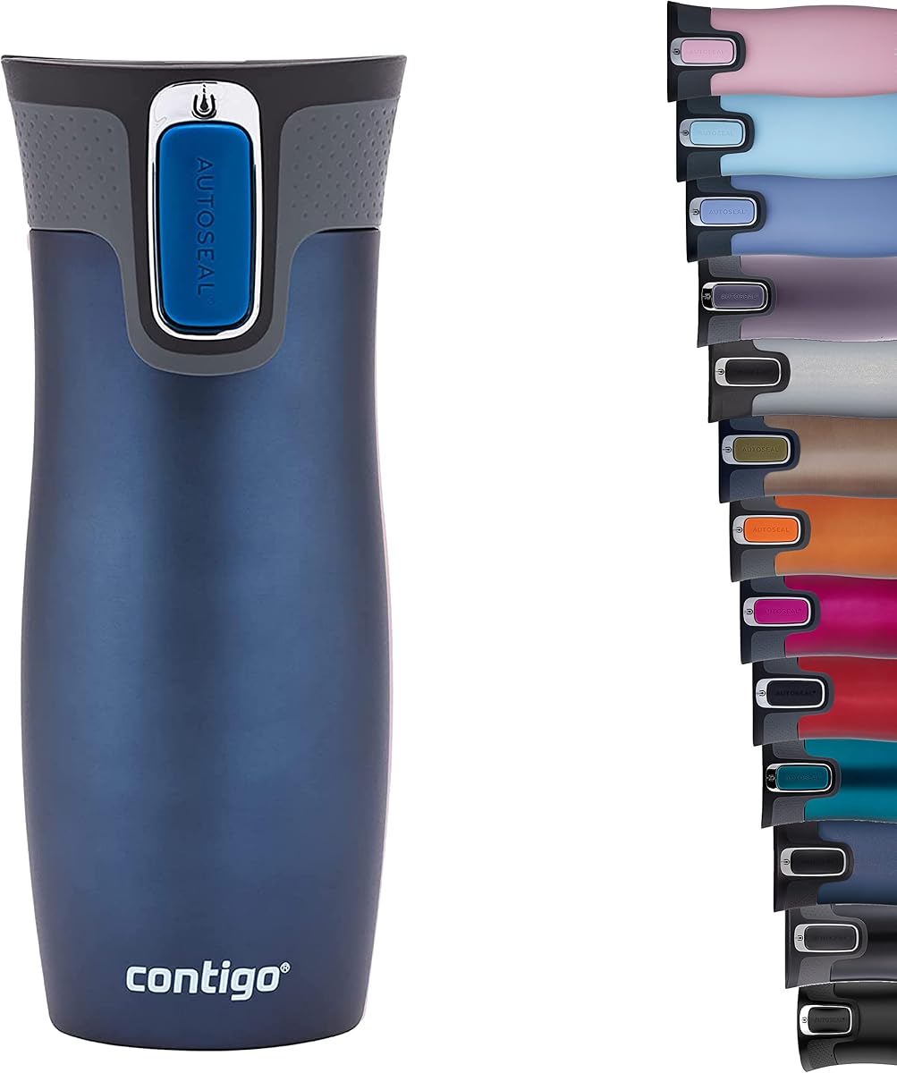 Contigo West Loop Taza de viaje con cierre automático, taza térmica de acero inoxidable, termo, vaso a prueba de fugas, taza de café con tapa fácil de limpiar sin BPA