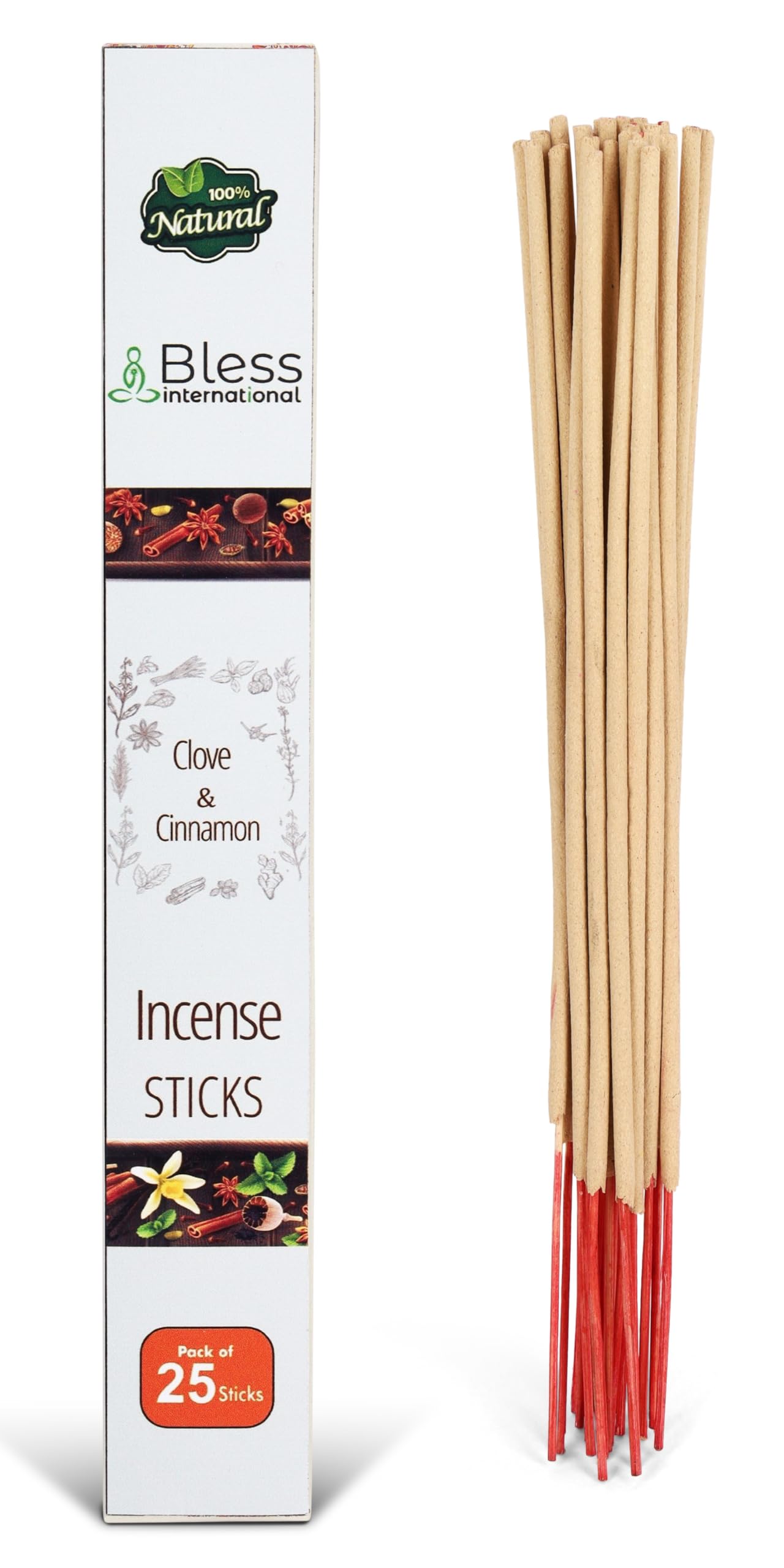 Bless-International Clove And Cinnamon 100%-Natural-Incense-Sticks Handmade-Hand-Dipped Organic-Chemicals-Free for-Purification-Relaxation-Positivity-Yoga-Meditation The-Best-scents (25 Sticks (40GM))