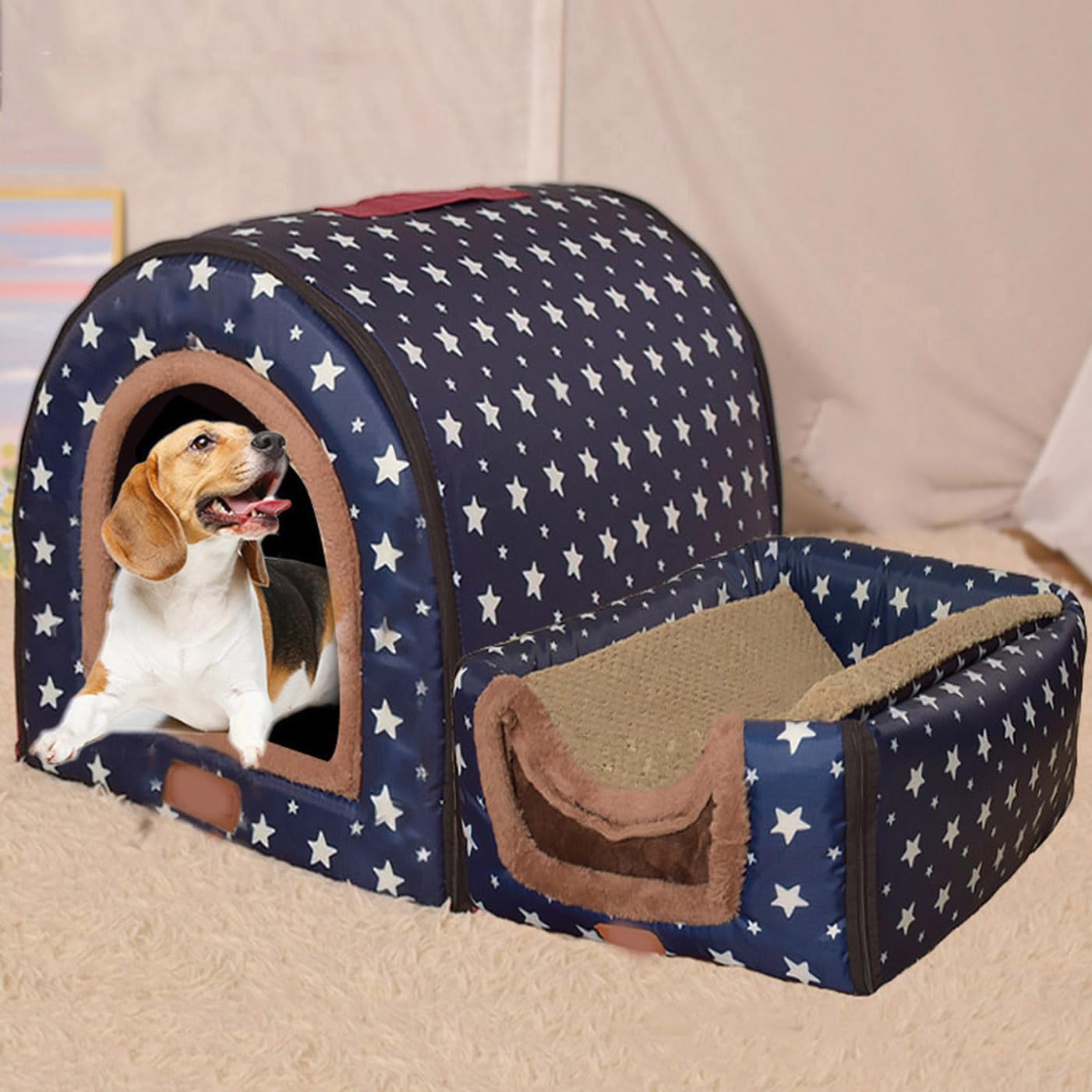 qing yun Large Dog House Kennel Luxury Warm Dog Cushion Bed,XL XXL Indoor Dog Kennel House Large Dog Bed Cat Cave Igloo Indoor Outdoor Washable (3XL 105 * 80 * 78cm,D)
