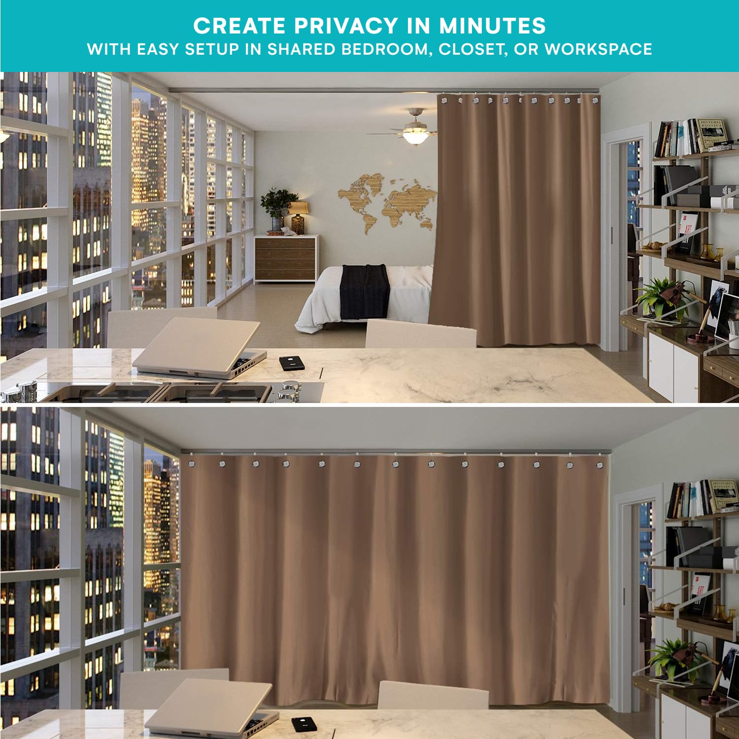 RoomDividersNow Separador de Cortinas, Tabique, 274cm Alto x 304cm Amplio (Marrón)