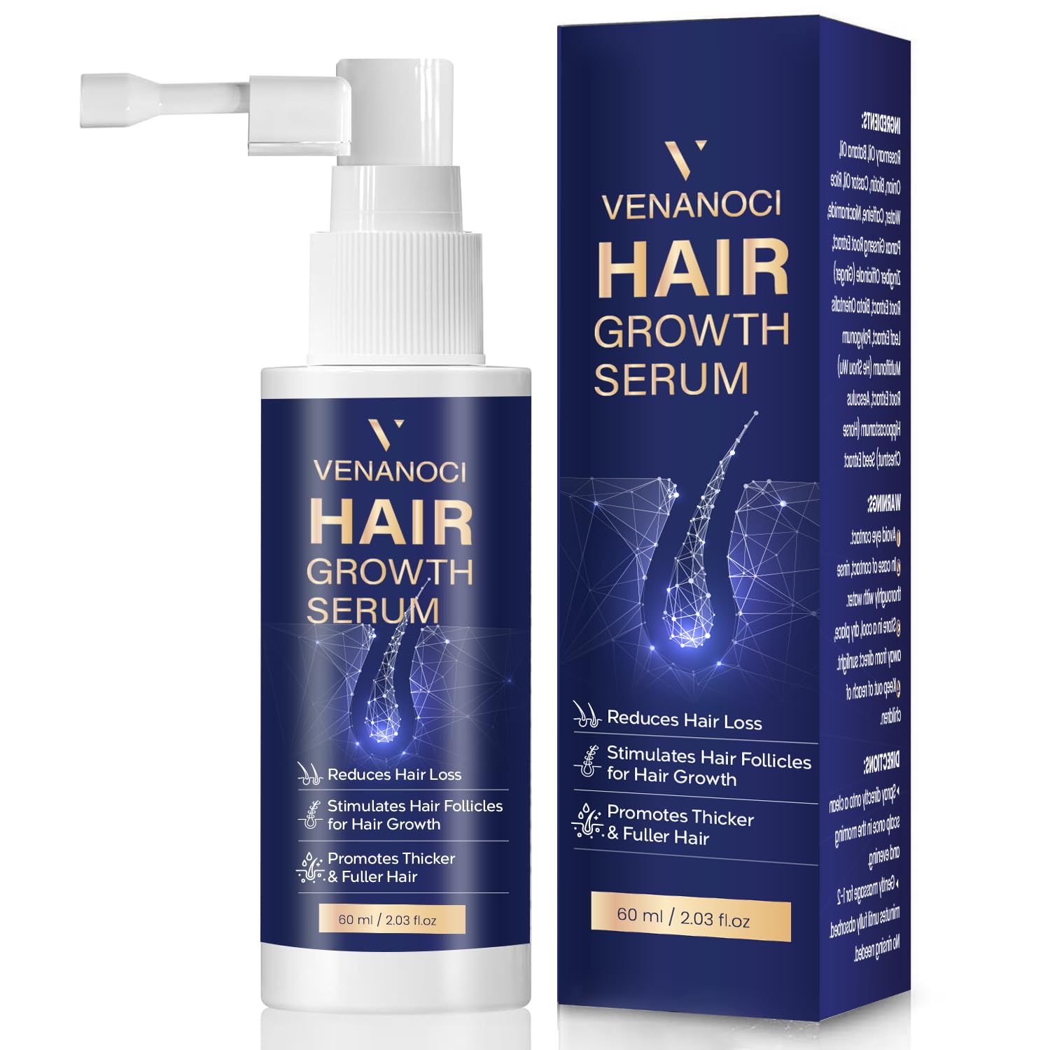 VENANOCI Hair Growth Oil Spray Natural Hair Regrowth Serum with Rosemary Biotin Anti-Hair Loss Treatment for Thinning Hair
