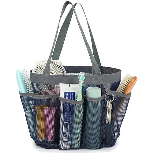 Fammart Mesh Shower Caddy Portable for College Dorm Room Essentials, 8-Pocket Large Shower Basket Tote Bag with 2 Handles for Toiletry, Bathroom, Beach, Camp, Gym