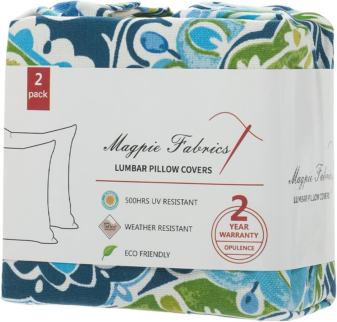 Magpie Fabrics Pack of 2 Outdoor Lumbar Pillow Case Covers 12"x20", Waterproof Rectangular Throw Pillowcase Shell Decorative Sham for Patio Garden Couch - Paisley Lapis Green - Image 6