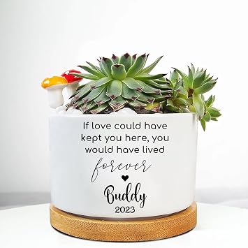 Personalized Dog Memorial Gift Planter, Dog Sympathy Gift - Pet Memorial, Pet Memorial Planter Pot with Bamboo Tray, Custom Pets Condolences Loss Gifts, Dog Memorial Gifts Plant Pot, 2