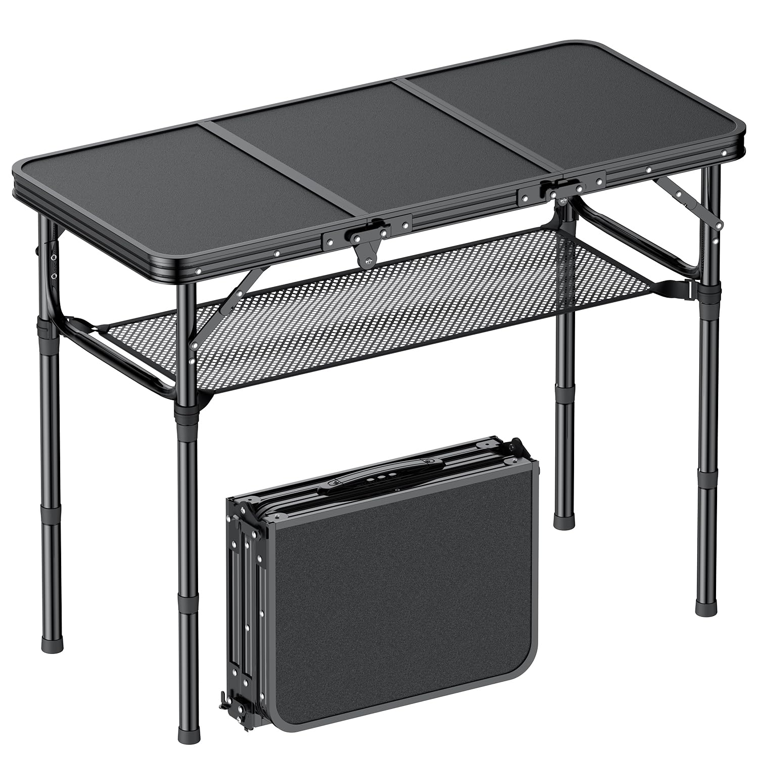 Table de camping pliante 91 cm en aluminium léger avec 3 hauteurs réglables